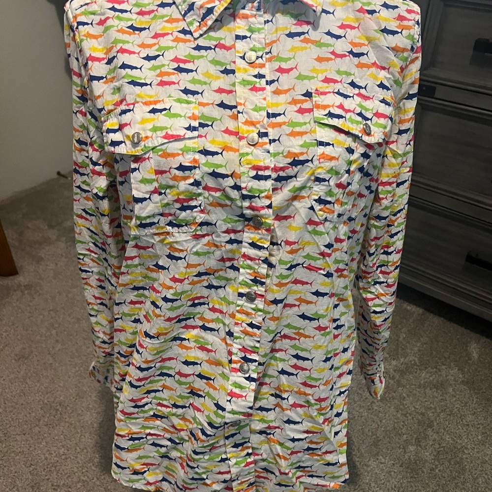 Guy Harvey Multicolor Shark Pattern Shirt